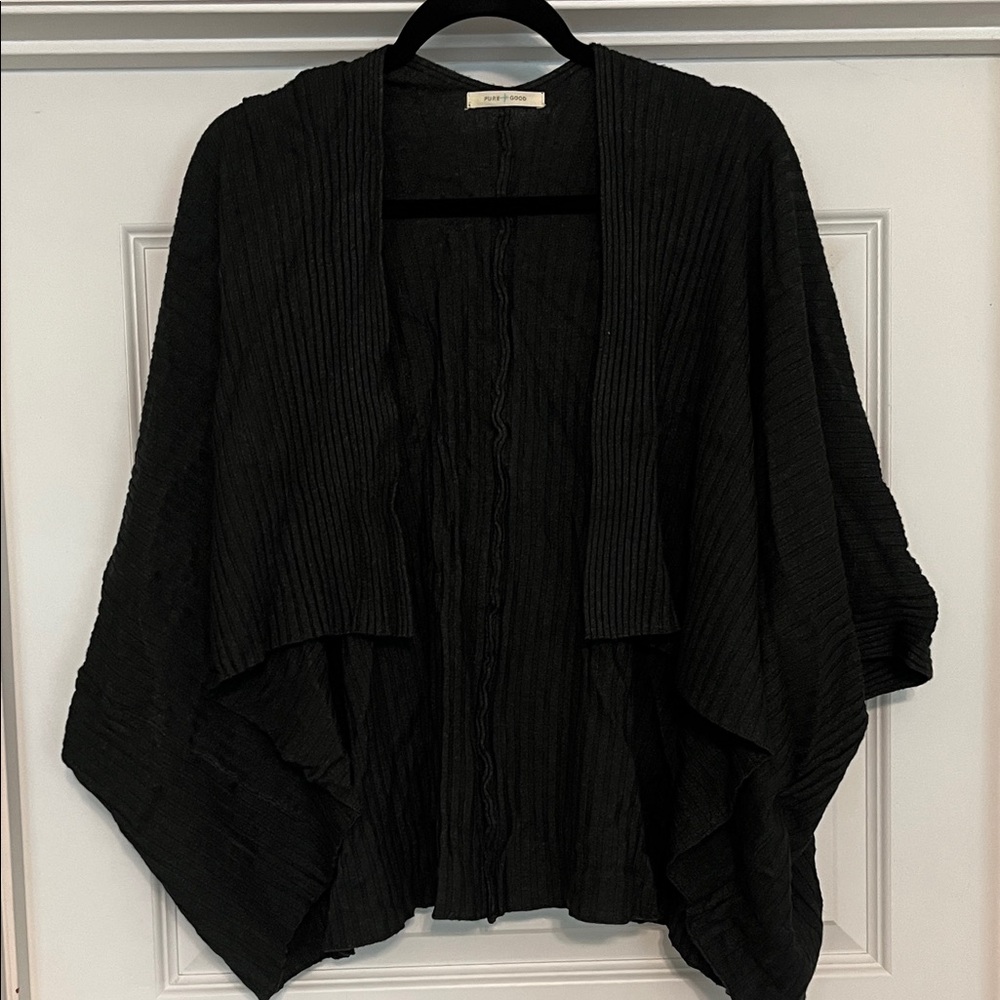 Pure Good O/S Black Ribbed Open Cardigan